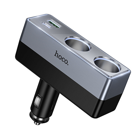 Разветвитель прикуривателя на 1 USB QC3.0 18W + 1 PD 30W + 2 прикуривателя Z65B, HOCO, серый