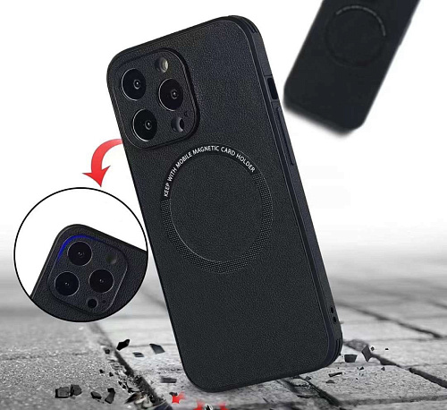 Чехол силиконовый для iPhone 14 Pro Max (6.7), Магнитный (MagSafe), экокожа, DU DU, черный Чехол силиконовый для iPhone 14 Pro Max (6.7), Магнитный (MagSafe), экокожа, DU DU, черный