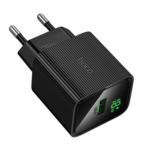 Сетевое зарядное устройство, 1 USB 3.0 QC (CS81A), HOCO, с дисплеем, черный