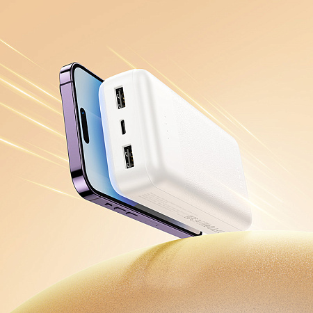 Универсальный Доп. Аккумулятор 20000mAh, J163A, HOCO, выход: 2 USB, 1 PD (20W), кабель: Type-C, Lightning, Micro, белый