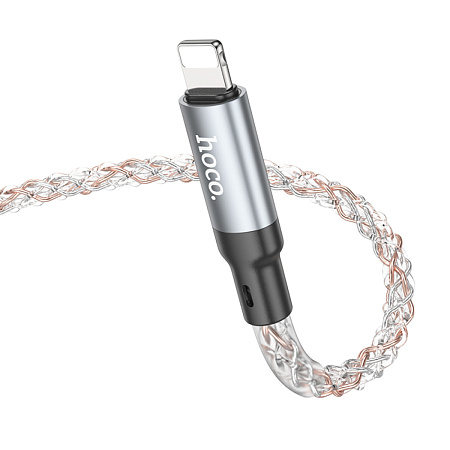 USB дата кабель Lightning, HOCO, U112, 1м, светящийся, серый