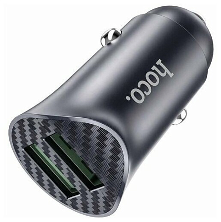 Автомобильное зарядное устройство, 2 USB 3.0 QC (Z39), 18W, HOCO, кабель Type-C, черный