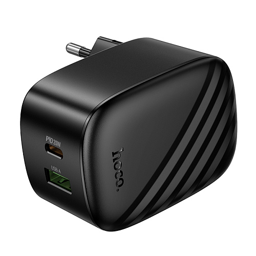 Сетевое зарядное устройство, 1 PD 20W + 1 USB 3.0 QC (CS101A), HOCO, складное, черный