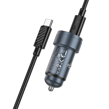 Автомобильное зарядное устройство, 1 USB QC3.0 18W, 1 PD 30W (Z57A), HOCO, кабель Type-C to Type-C, серый