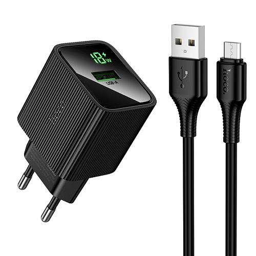 Сетевое зарядное устройство, 1 USB 3.0 QC (CS81A), HOCO, Micro, с дисплеем, черный