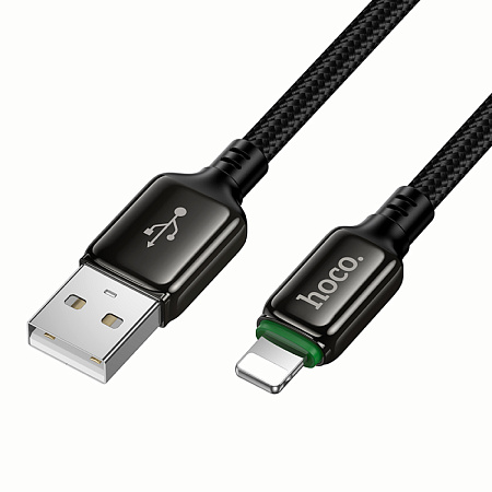 USB дата кабель Lightning, HOCO, X127, 1 метр, ток до 2.4A, оплетка, цвет черный