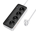 Сетевой фильтр на 4 розеток+3 USB+1 PD, 3м, AC21, HOCO, черный