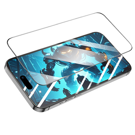 Защитное стекло для iPhone 16 Pro/17, A777, HOCO, HD, рамка черная