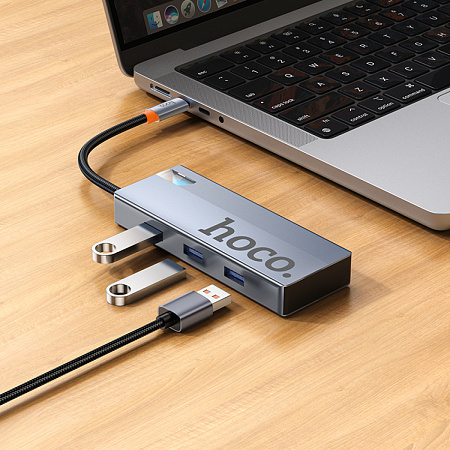 USB Хаб (HB50) с 1 Type-C на HDTV+1 PD+3 USB 3.0, HOCO, серый