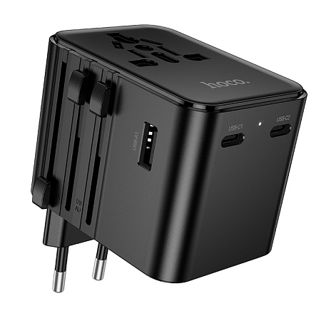 Переходник на розетку (все виды), 2 PD+2 USB, AC30, HOCO, черный