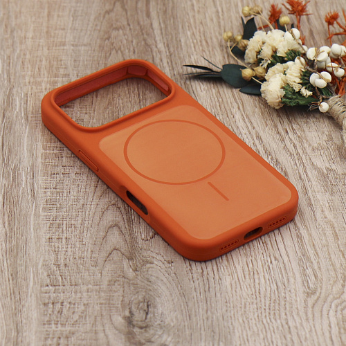 Чехол-накладка для iPhone 17 Pro, Silicon Case, магнитный (MagSafe), с дизайном, без лого, X-CASE, оранжевый