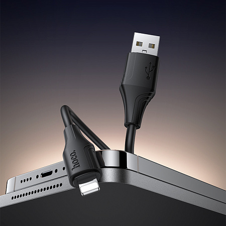 USB дата кабель Lightning, HOCO, X124, 1 метр, ток до 2.4A, цвет черный