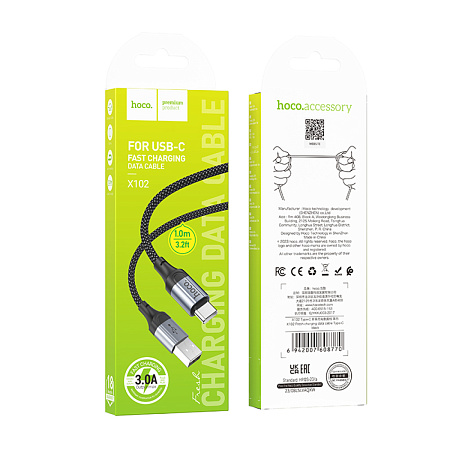 USB Кабель Type-C, HOCO, X102, 1м, черный