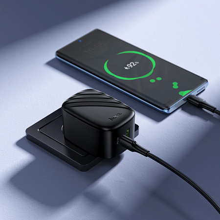 Сетевое зарядное устройство, 1 PD 20W + 1 USB 3.0 QC (CS101A), HOCO, складное, черный