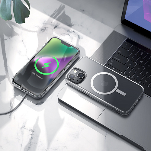 Чехол силиконовый для iPhone 14 Plus, Магнитный (MagSafe), HOCO, прозрачный