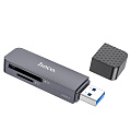 Картридер 2 в 1, USB 3.0, HB45, HOCO, поддержка TF/SD карт, серый