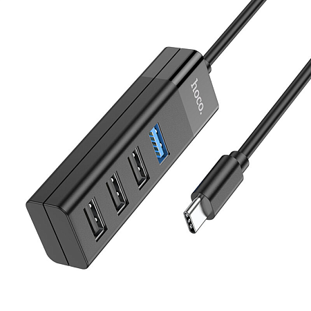 USB Хаб (HB25) c 1 Type-C на 1 USB 3.0 + 3 USB 2.0, HOCO, черный