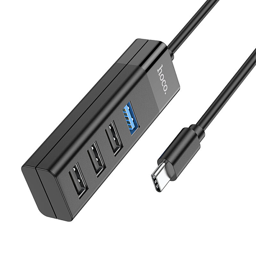 USB Хаб (HB25) c 1 Type-C на 1 USB 3.0 + 3 USB 2.0, HOCO, черный