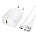 Сетевое зарядное устройство, 1 USB 3.0 QC 22.5W (CS111A), HOCO, Type-C, белый