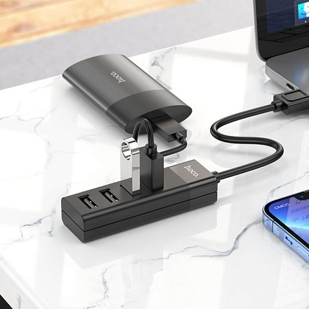 USB Хаб (HB25) c 1 USB на 1 USB 3.0 + 3 USB 2.0, HOCO, черный