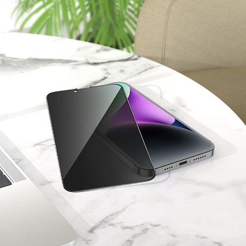 Защитное стекло на iPhone 13 Pro Max (6.7)/14 Plus, G15, HOCO, Guardian shield series full-screen anti-spy, черное