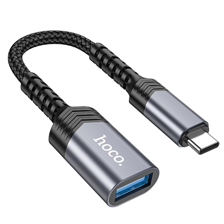 Переходник Type-C (папа) - USB-A 3.0 (мама), UA24, HOCO, с проводом, черный