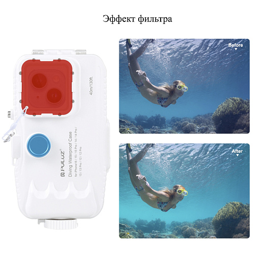 Чехол для дайвинга для IPhone 16E/16/15 Pro/15/14 Pro/14/13 Pro/13/12 Pro/12, 40 м погружение, вакуумный, PULUZ