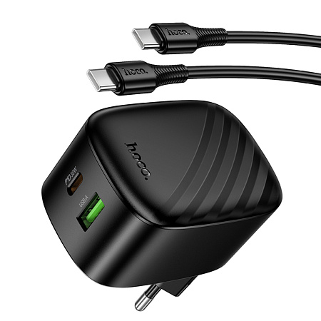 Сетевое зарядное устройство, 1 PD 30W + 1 USB 3.0 QC (CS102A), HOCO, Type-C to Type-C, складное, черный