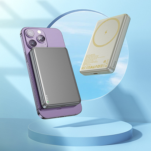 Универсальный Доп. Аккумулятор 10000mAh, Q26A, HOCO, 1 PD 20W, беспроводная зарядка (MagSafe), титановое золото