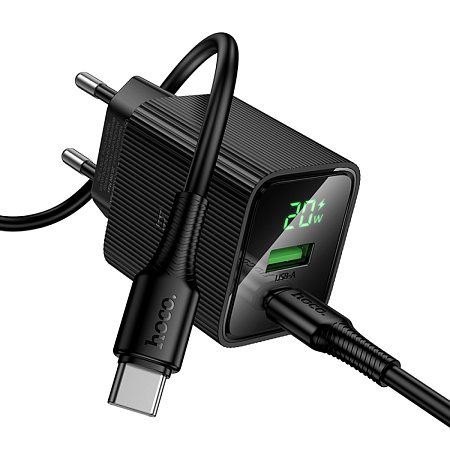 Сетевое зарядное устройство, 1 PD 20W + 1 USB 3.0 QC (CS83A), HOCO, Type-C to Type-C, с дисплеем, черный