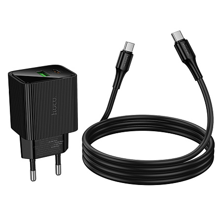 Сетевое зарядное устройство, 1 PD 20W + 1 USB 3.0 QC (CS83A), HOCO, Type-C to Type-C, с дисплеем, черный