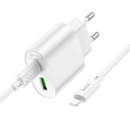 Сетевое зарядное устройство, 1 PD 20W + 1 USB 3.0 QC (C109A), HOCO, Type-C to Lightning, белый