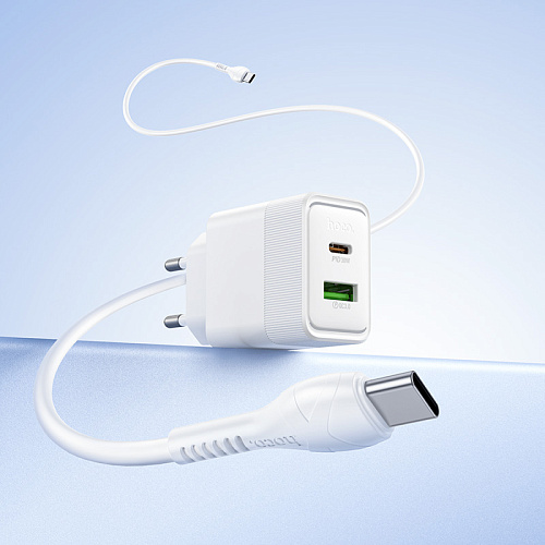 Сетевое зарядное устройство, 1 PD 30W + 1 USB 3.0 QC (CS112A), HOCO, Type-C to Type-C, белый