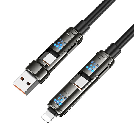 USB дата кабель 4 в 1, USB/Type-C to Lightning/Type-C, 240W, U143, HOCO, черный