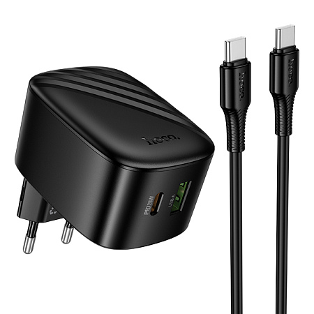 Сетевое зарядное устройство, 1 PD 20W + 1 USB 3.0 QC (CS101A), HOCO, Type-C to Type-C, складное, черный