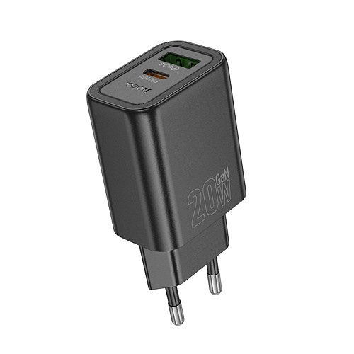 Сетевое зарядное устройство, 1 USB 3.0 QC+1 PD 20W (N61), HOCO, черный
