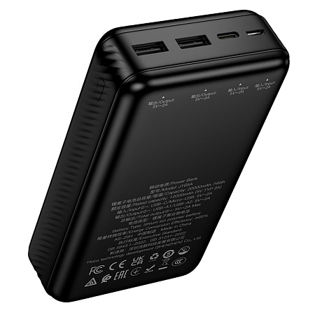 Универсальный Доп. Аккумулятор 20000mAh, J165A, HOCO, 2 USB (5V/2.0A), черный