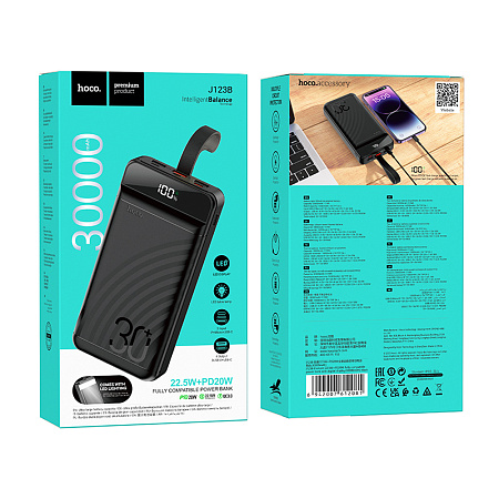  .  30000mAh, J123B, HOCO, : 1 USB-A 22.5W, 1 PD 20W,  , 