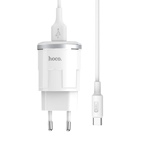 Сетевое зарядное устройство, 1 USB 2.4A (C37A), HOCO, Type-C, белый