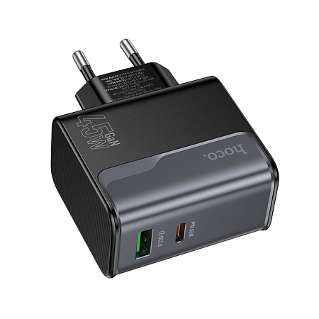 Сетевое зарядное устройство, 1 PD 45W + 1 USB 3.0 QC (CS74A), HOCO, черный