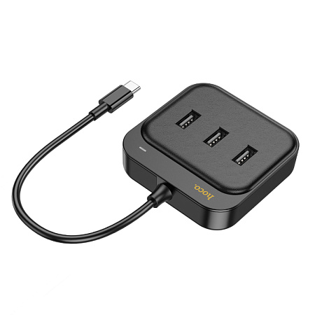 USB Хаб (HB35) с 1 Type-C на 3 USB 2.0+RJ45, HOCO, L=0.2M, черный