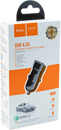 Автомобильное зарядное устройство, 1 USB 18W, QC3.0 (Z32A), HOCO, черный