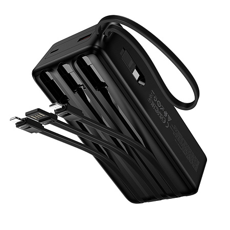 Универсальный Доп. Аккумулятор 30000mAh, J156B, HOCO, выход: 1 USB, 1 PD (20W), кабель: Type-C, Lightning, Micro, черный