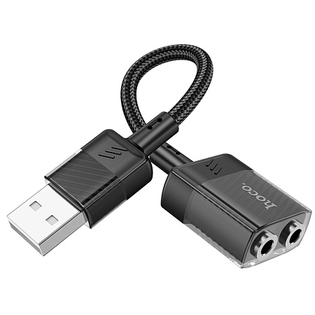 Переходник с USB на 2 Jack 3.5мм (нашуники+микрофон), LS37, HOCO, черный