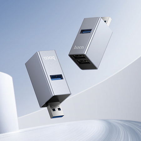 USB Хаб (HB54) c 1 USB на 1 USB 3.0 + 2 USB 2.0, HOCO, без провода, серый