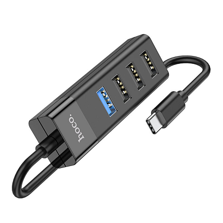 USB Хаб (HB25) c 1 Type-C на 1 USB 3.0 + 3 USB 2.0, HOCO, черный
