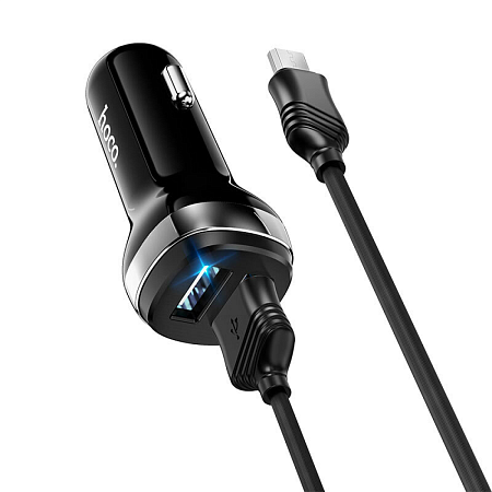 Автомобильное зарядное устройство, 2 USB 2.4A (Z40), usb cable micro, HOCO, черный