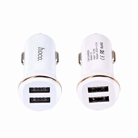 Автомобильное зарядное устройство, 2 USB 2.1A (Z1), usb cable lightning, HOCO, белый