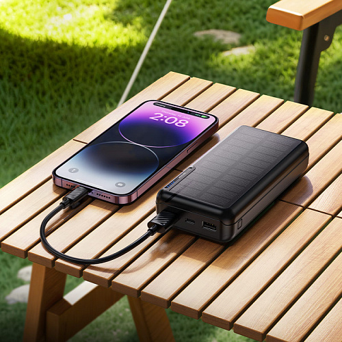 Универсальный Доп. Аккумулятор 20000mAh, J176A, HOCO, выход: 2 USB (2A), с солнечной батареей, черный