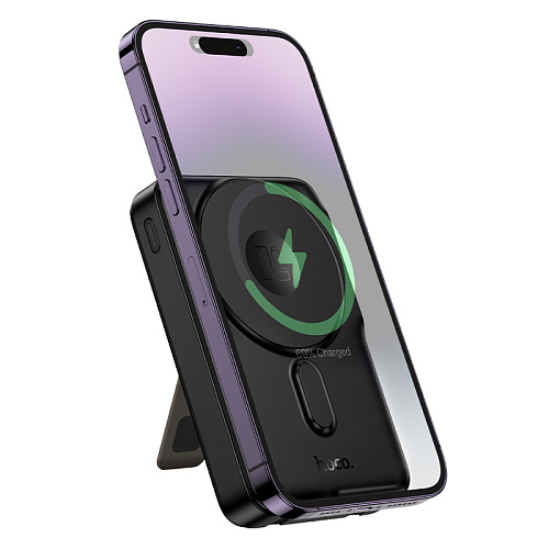 Универсальный Доп. Аккумулятор 10000mAh, Q48, HOCO, 1 PD 20W, MagSafe, кабели: Type-C, Lightning, подставка, черный